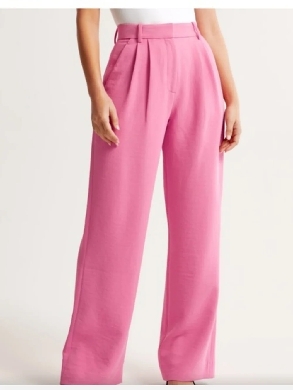 Abercrombie Sloane Pink Wide Leg Trousers High Rise Tailored Pants 27/4 Short - Picture 3 of 16